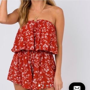 Princess Polly Babylon Strapless Romper in Rust